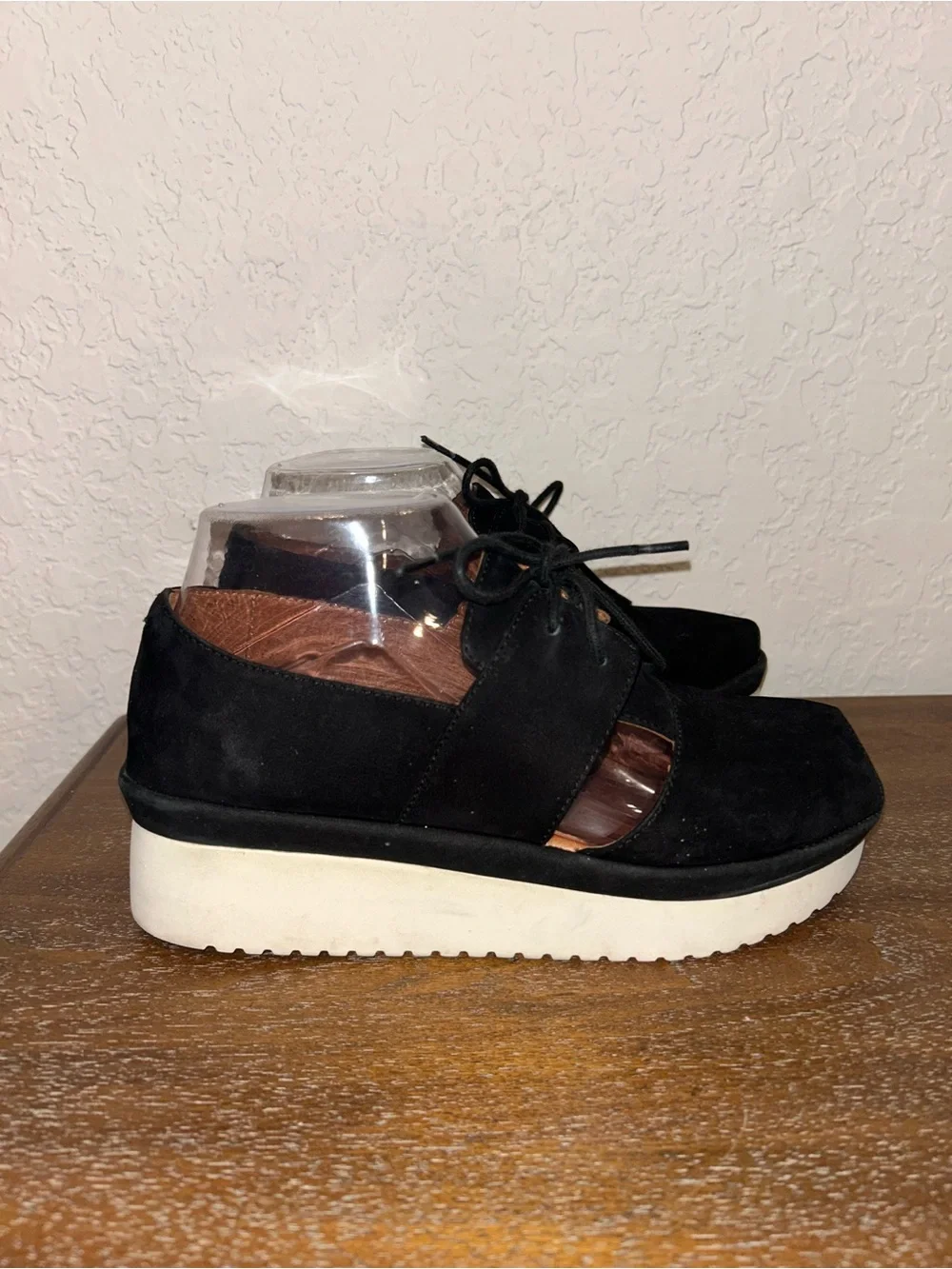 L’Amour Des Pieds Alsion Suede Leather Lace Up Platform Wedge Open Toe Shoes